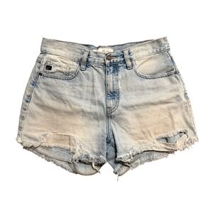 KanCan Women Denim Shorts High Waisted Light Wash Distressed Cutoff Size 7/27